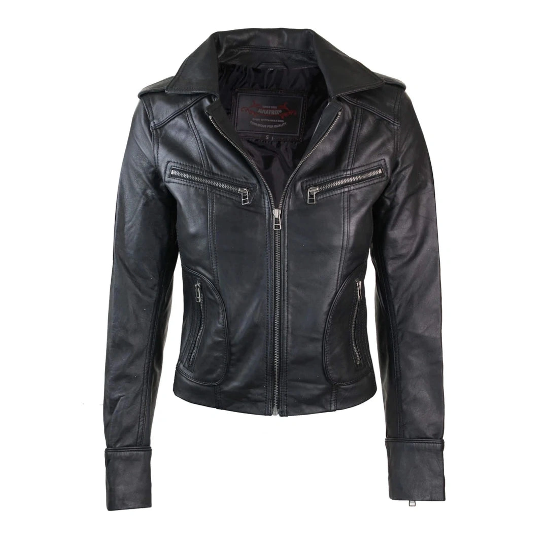 Rebel Soul: Women’s Leather Biker Jacket – Slim Fit Edge.