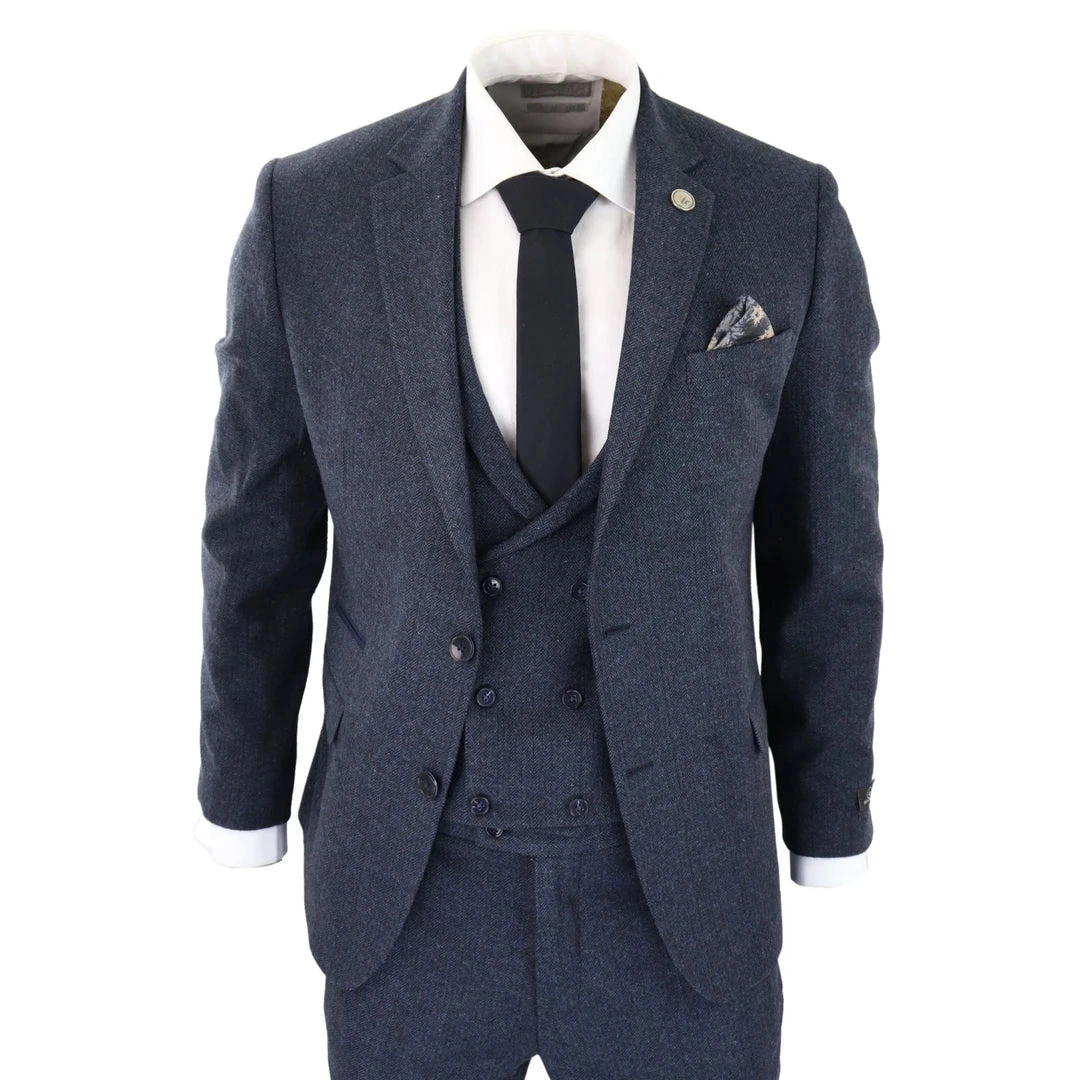 WS25 - Blue Tweed Power Suit: Double-Breasted Cool, Gentlemanly Vibes, Ready to Impress.